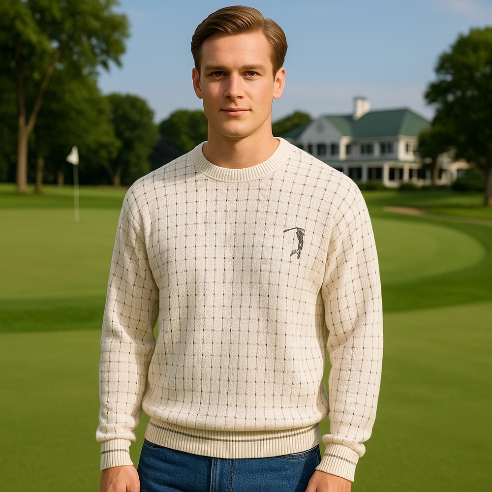 VTG Fairway Sport Golf Sweater Mens Large Cream Knit 100% Cotton USA Classic